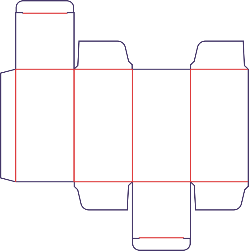 Caja con dos solapas desfasadas - rozkrój
